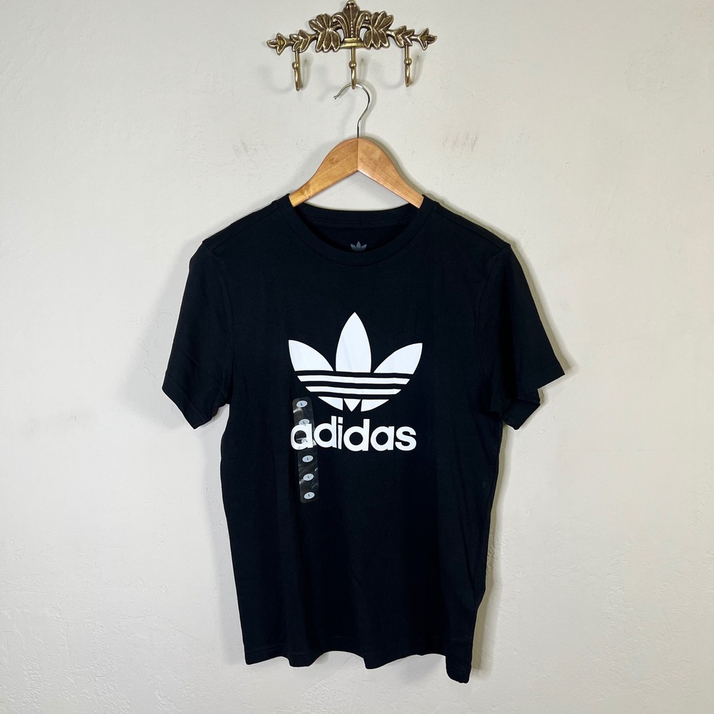 Adidas Shirt Trefoil Tee Kids Size Large 13/14 Black Short Sleeve Graphic NEW